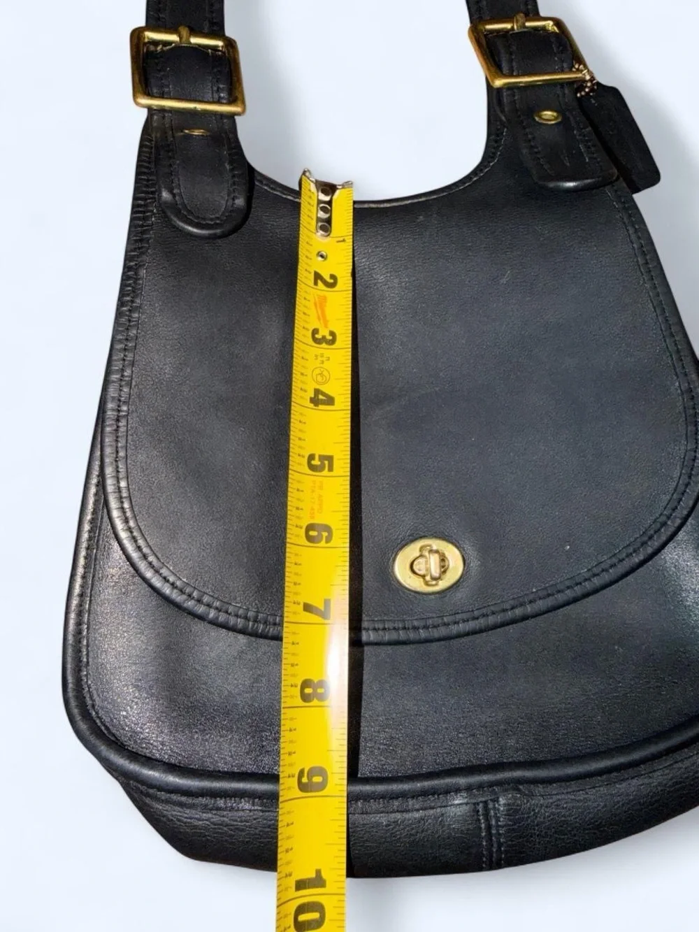 Coach Black Leather Saddle Shoulder Bag with Gold-Tone Hardware